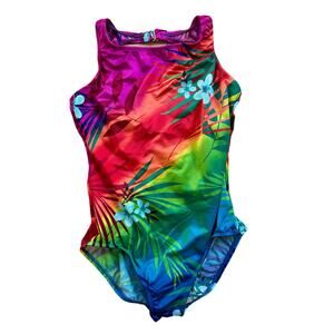 Sirena One Piece Swimsuit 90s Style Bright Floral Multicolor Size 12